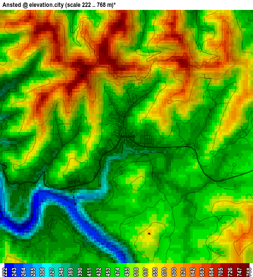 Ansted elevation map