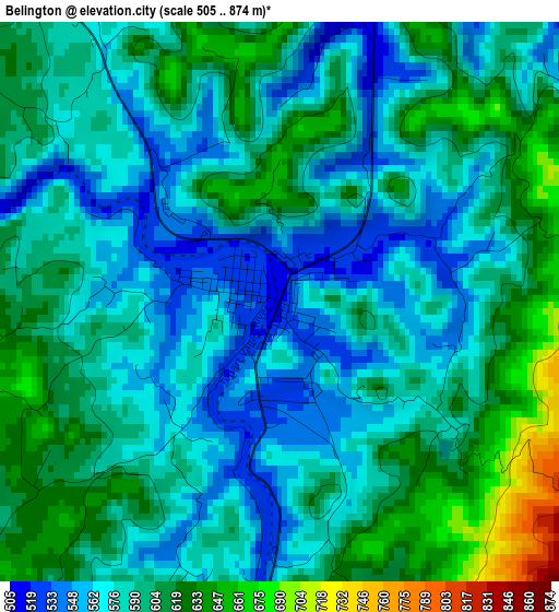 Belington elevation map