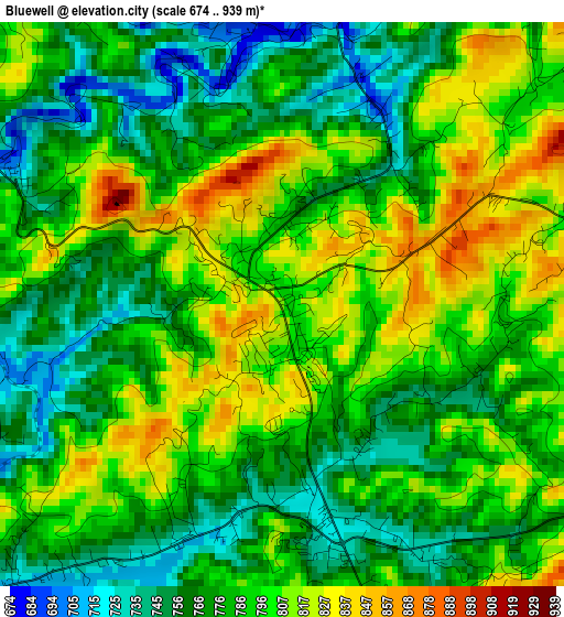 Bluewell elevation map