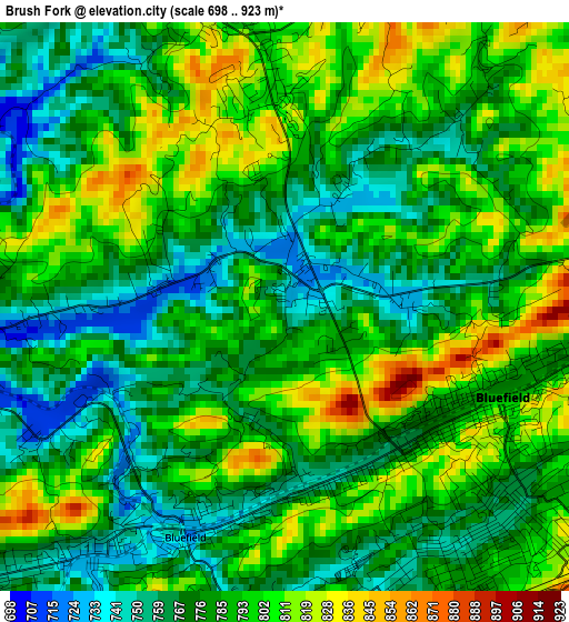 Brush Fork elevation map