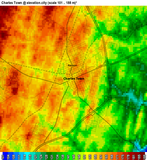 Charles Town elevation map