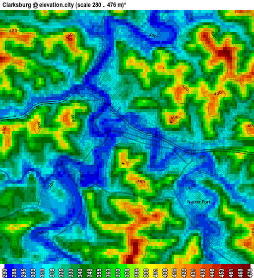 Clarksburg elevation map