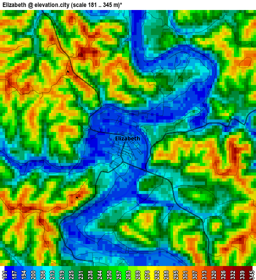 Elizabeth elevation map