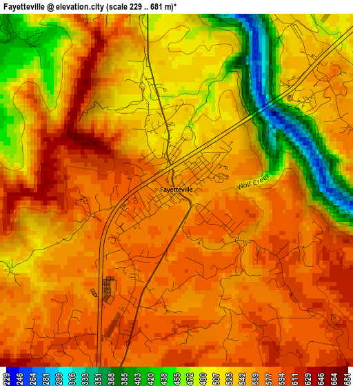 Fayetteville elevation map