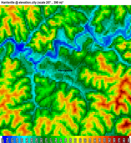 Harrisville elevation map