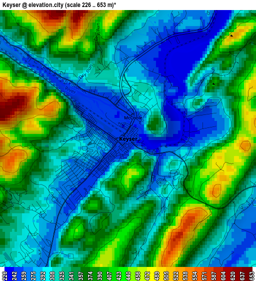 Keyser elevation map