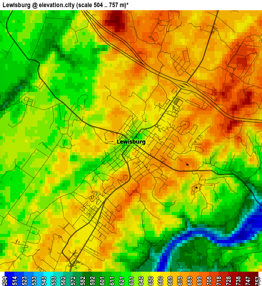 Lewisburg elevation map