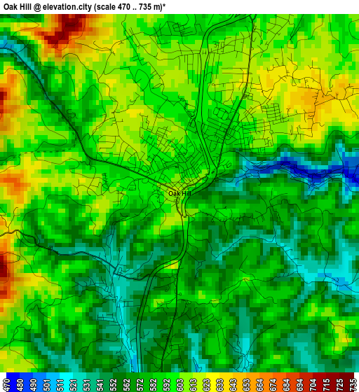 Oak Hill elevation map