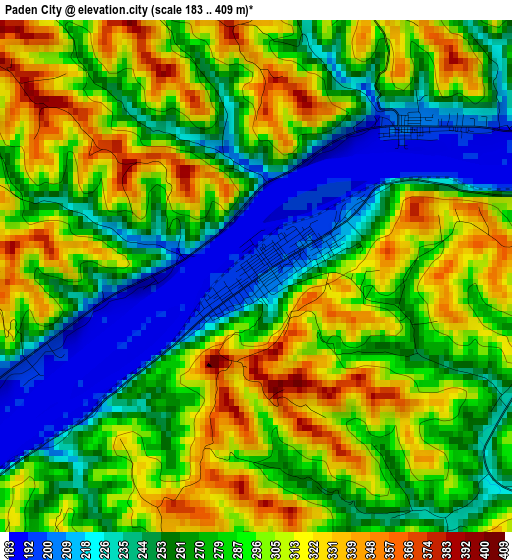 Paden City elevation map