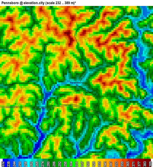 Pennsboro elevation map