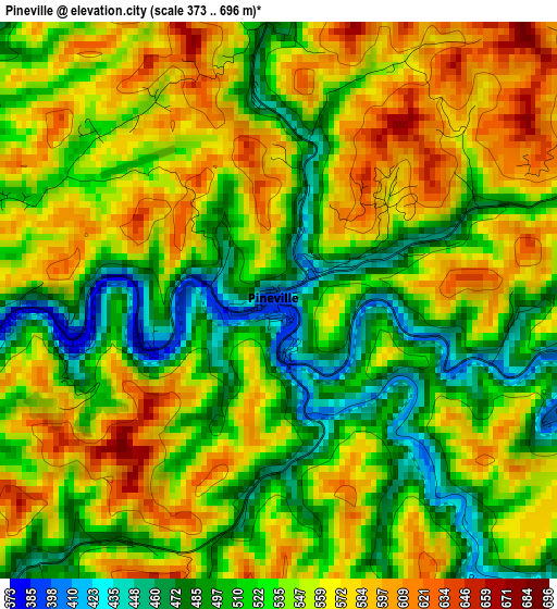 Pineville elevation map