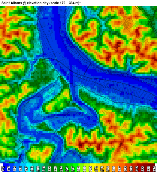 Saint Albans elevation map