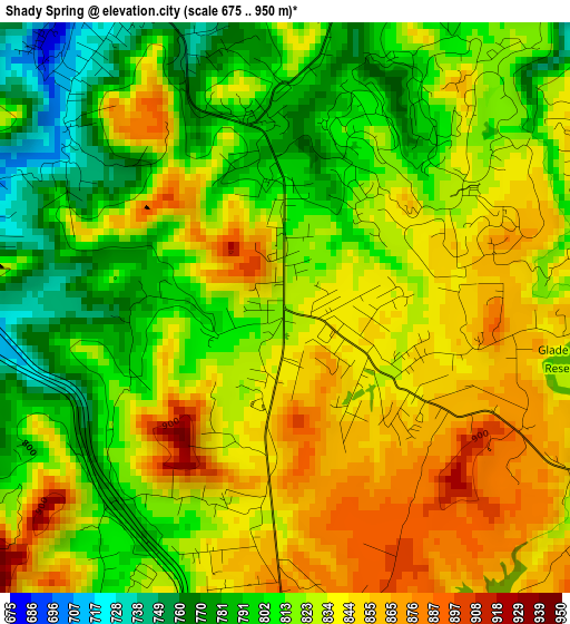 Shady Spring elevation map