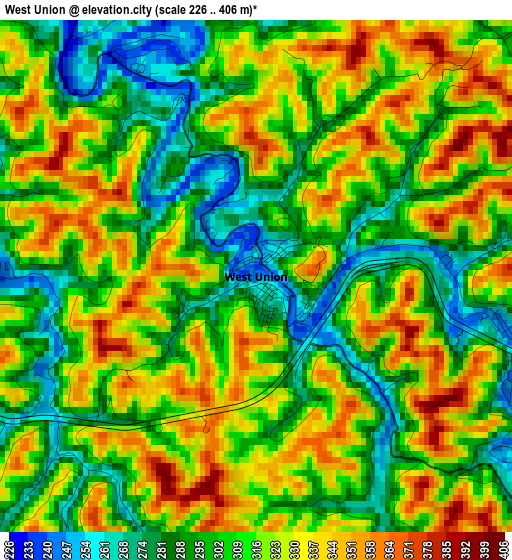 West Union elevation map