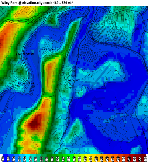 Wiley Ford elevation map