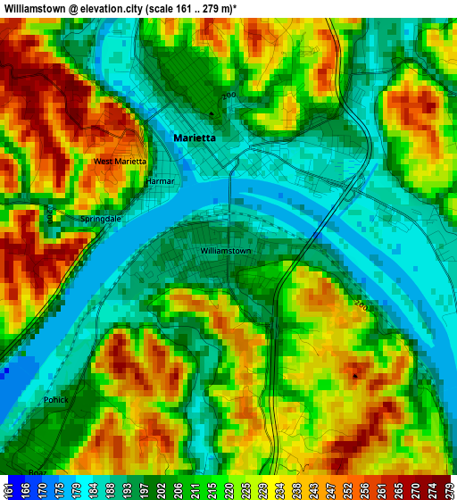 Williamstown elevation map