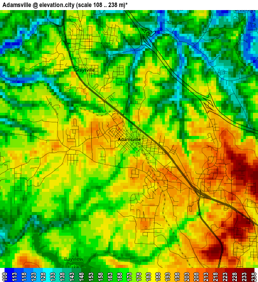 Adamsville elevation map