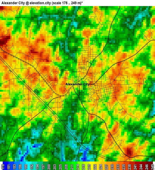 Alexander City elevation map