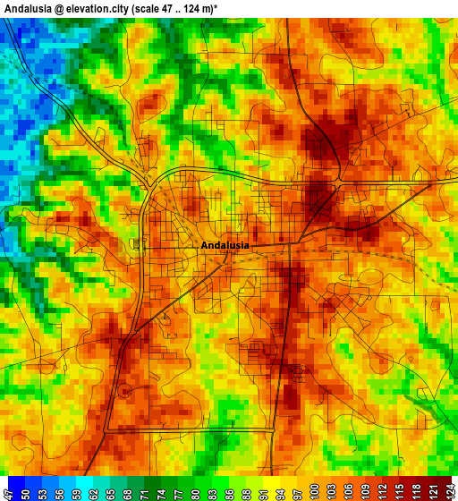 Andalusia elevation map