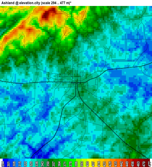 Ashland elevation map