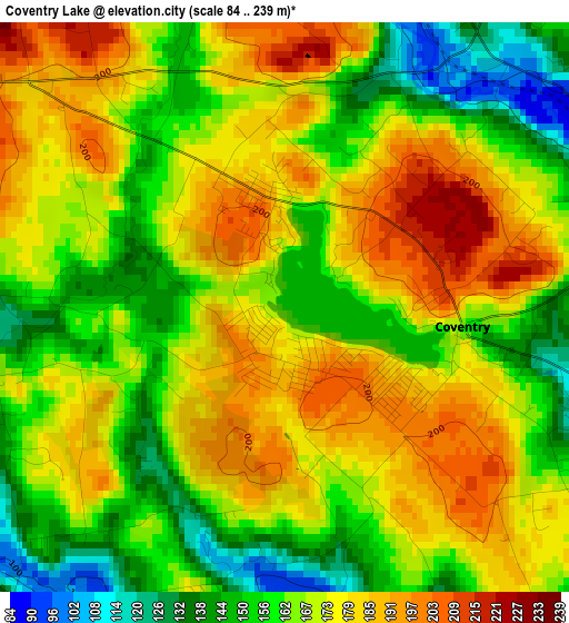 Coventry Lake elevation map