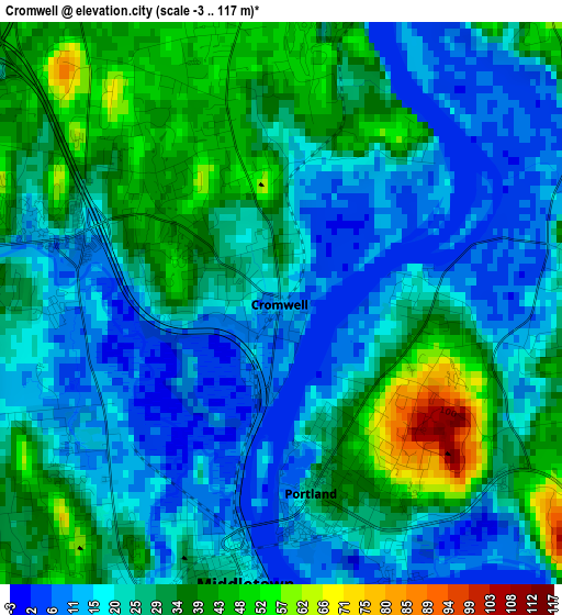 Cromwell elevation map