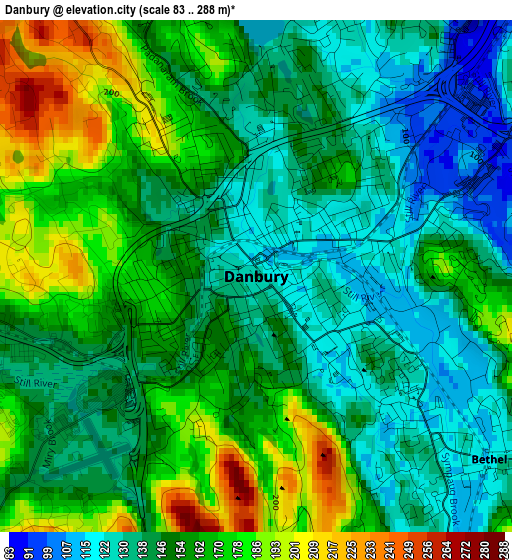 Danbury elevation map