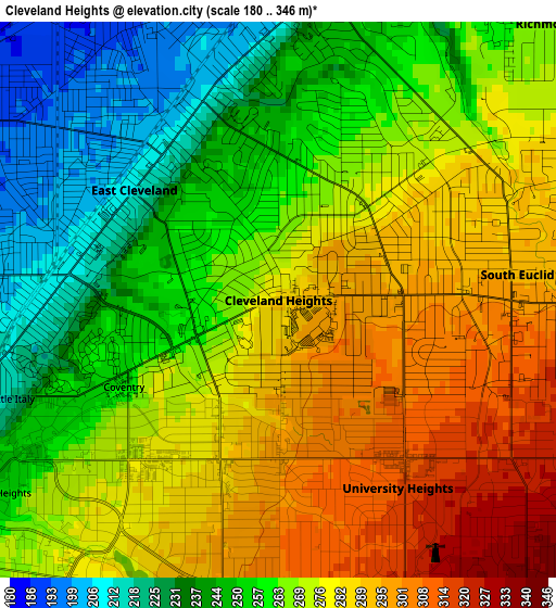 Cleveland Heights elevation map