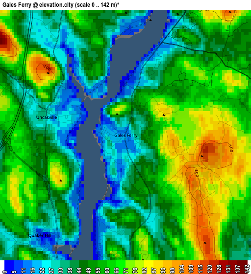 Gales Ferry elevation map