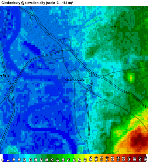 Glastonbury elevation map