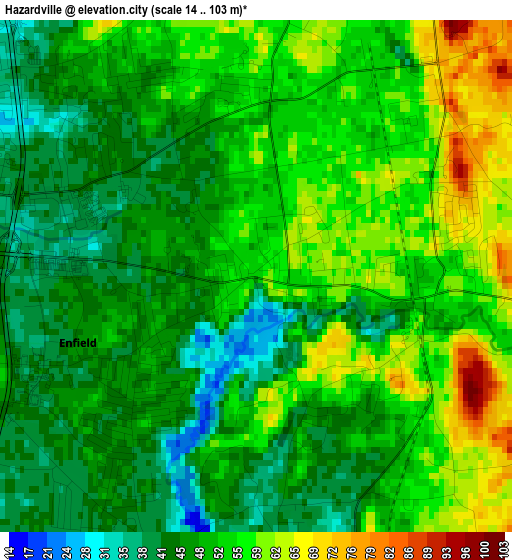 Hazardville elevation map