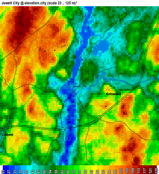 Jewett City elevation map