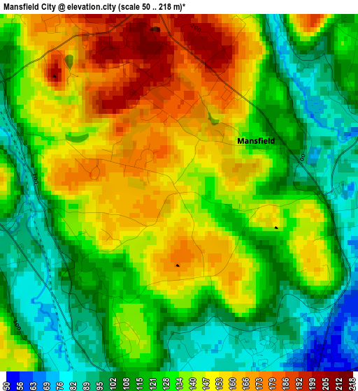 Mansfield City elevation map