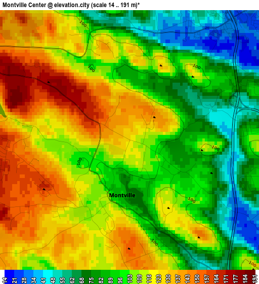 Montville Center elevation map