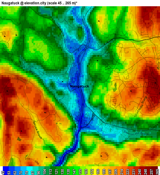 Naugatuck elevation map