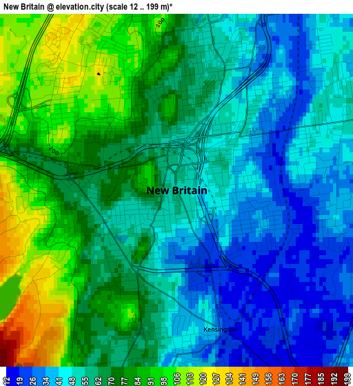 New Britain elevation map