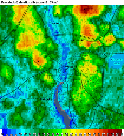 Pawcatuck elevation map