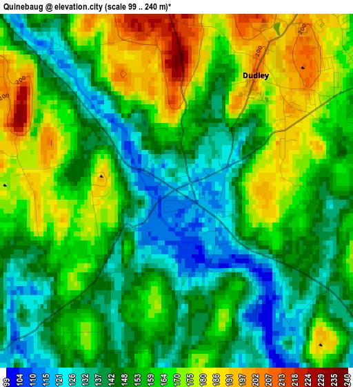 Quinebaug elevation map