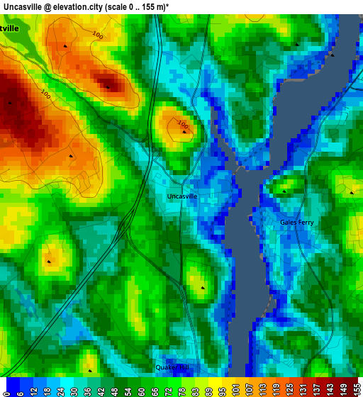 Uncasville elevation map