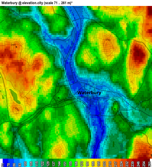 Waterbury elevation map