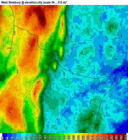 West Simsbury elevation map