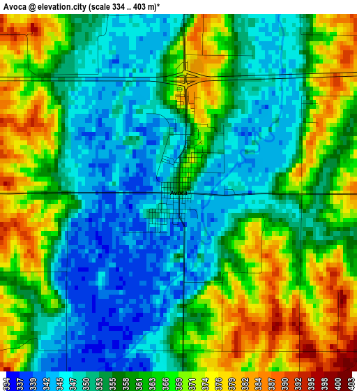 Avoca elevation map