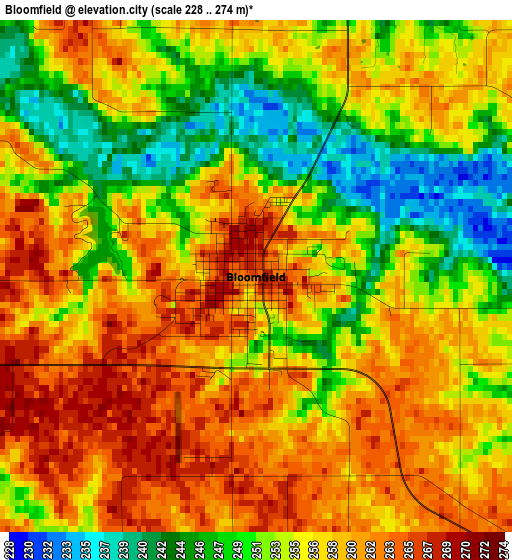 Bloomfield elevation map