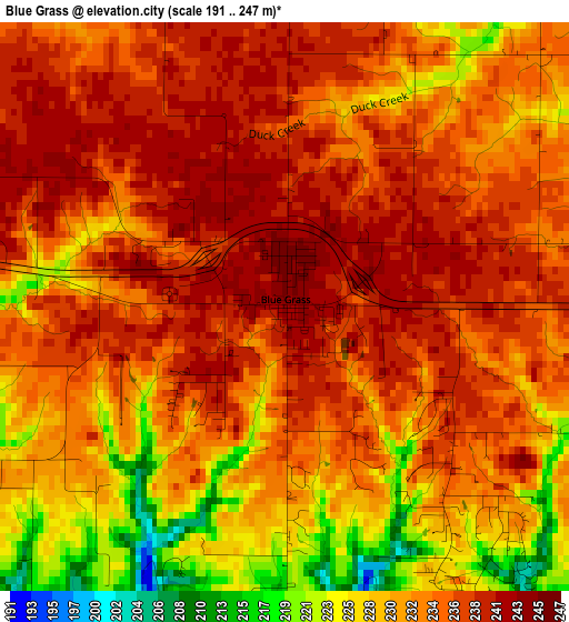 Blue Grass elevation map