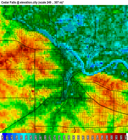 Cedar Falls elevation map