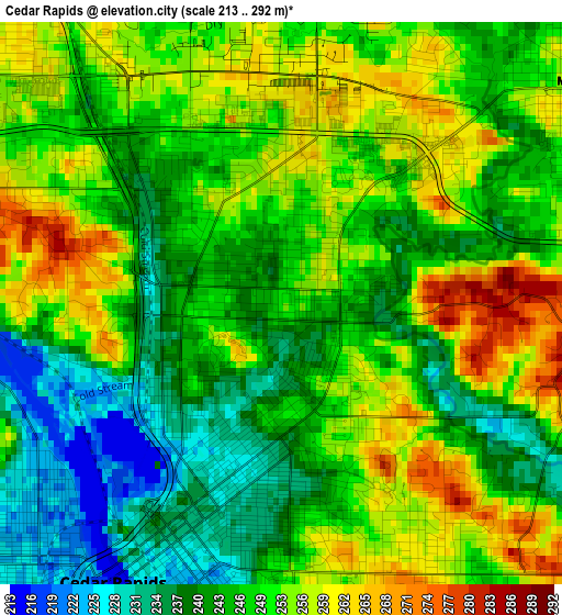 Cedar Rapids elevation map