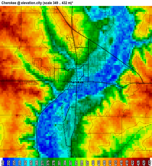 Cherokee elevation map