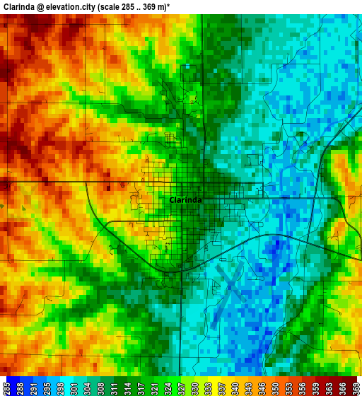 Clarinda elevation map