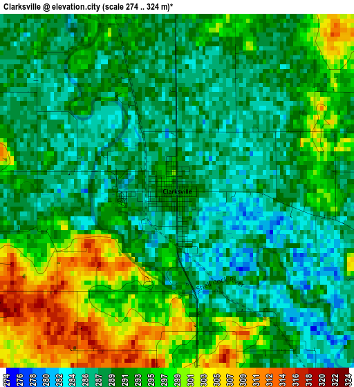 Clarksville elevation map