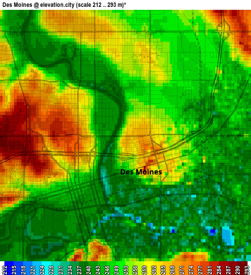 Des Moines elevation map